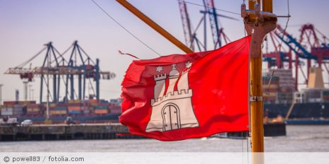 Die Hamburg-Flagge am Hafen.