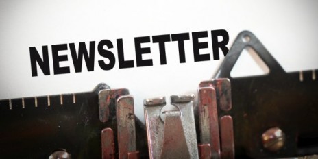 Das Wort Newsletter, dass auf ein Blatt geschrieben wurde.