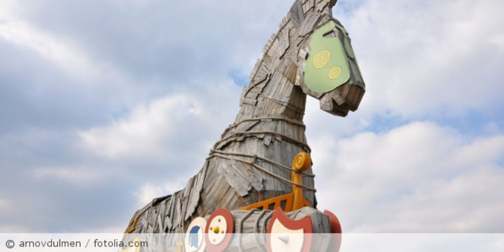 Eine Statur von einem trojanischen Pferd.