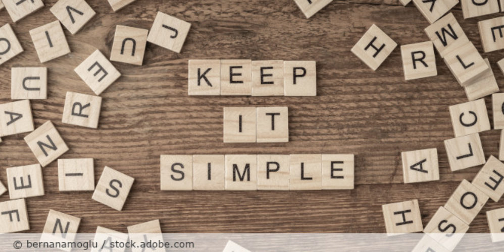 Würfel mit der Aufschrift "Keep it simple".