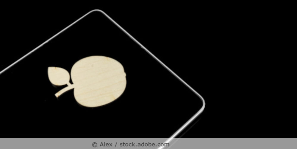 stilisiertes Handy mit Holzapfelsymbol