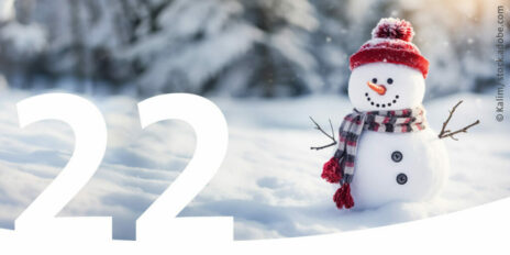 Ein Schneemann mit roter Mütze und Schal als Bild für den 22. Dezember im Adventskalender.