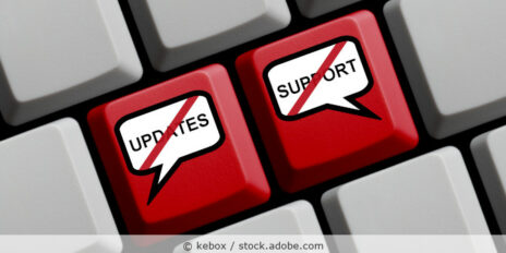 Tastatur, bei der zwei Tasten jeweils das Wort Update und Support durchgestrichen ist.
