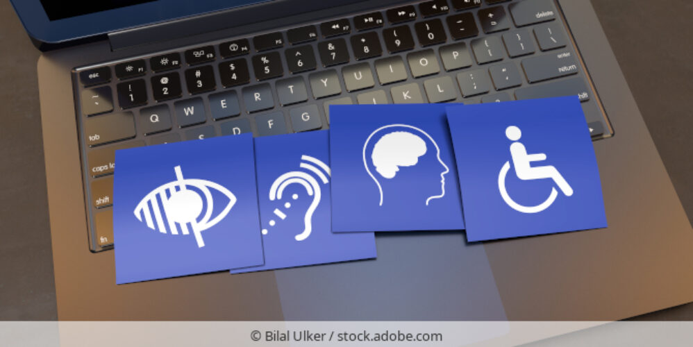 Laptop with symbols for accessibility.